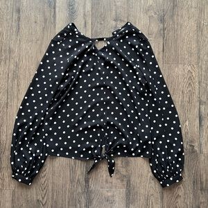 Express Black with White Polka Dots Long Sleeve Top - Size XS